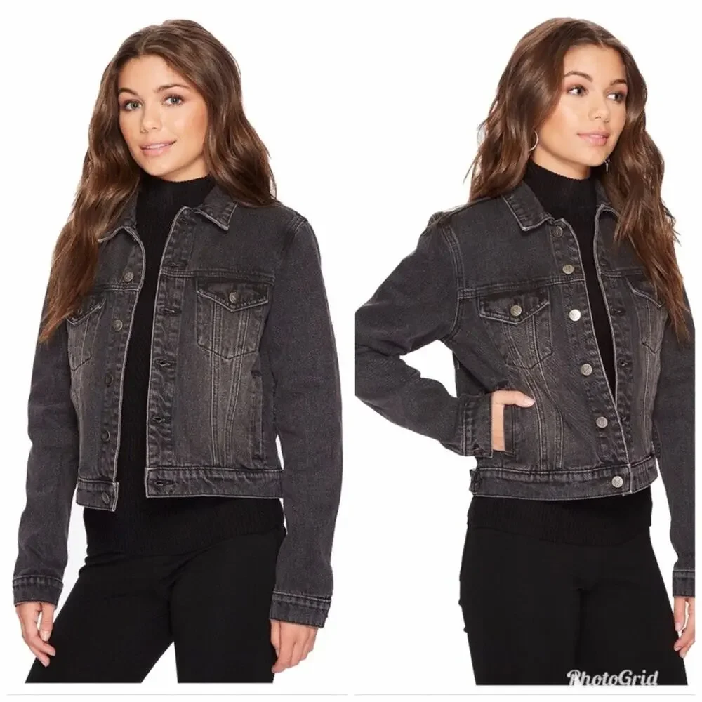 MinkPink NWT Demin Jacket Cotton Embellished Silver Beaded Fleur de Lis - Picture 3 of 8